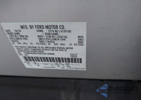 2019 Ford Explorer Xlt из США, поврежденный, VIN 1FM5K8DH5KGA14898